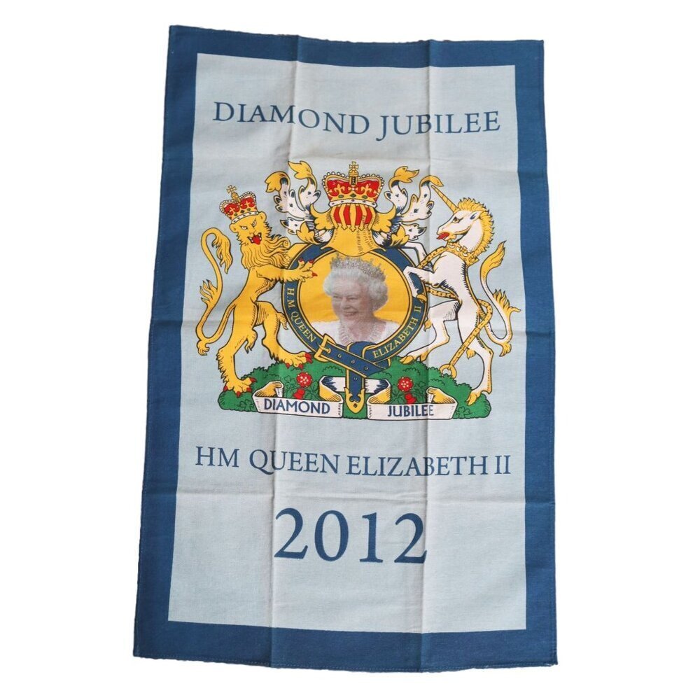Vintage Diamond Jubilee Queen Elizabeth 2012 Tea Towel Souvenir